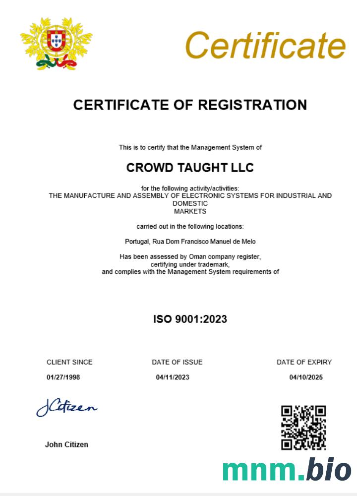 Portugalia business registration vcertyfikat Word i szablon PDF